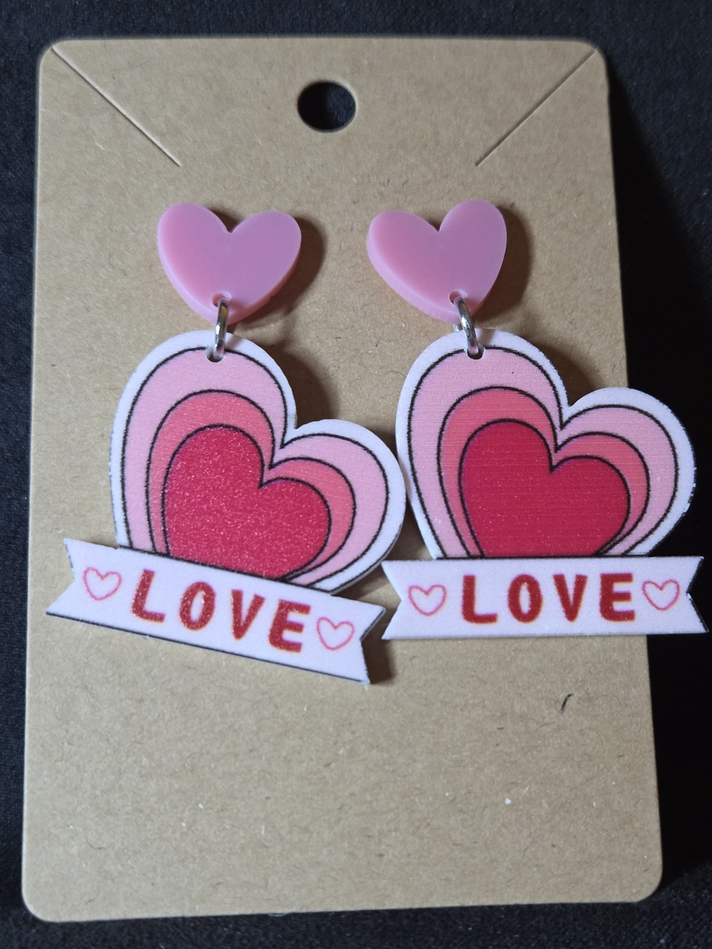 Pink and Red Heart 'LOVE' Drop Earrings